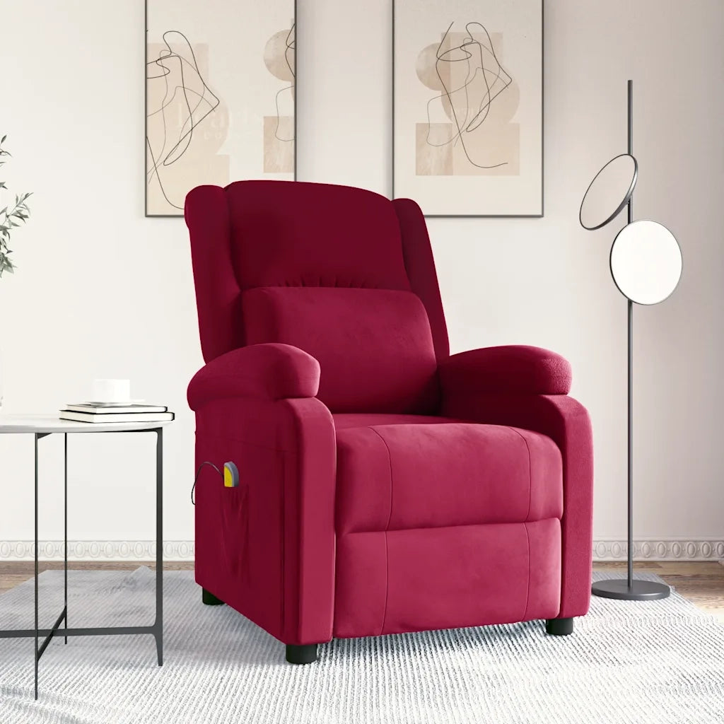 Poltrona Massaggiante Rosso Vino in Velluto 342415