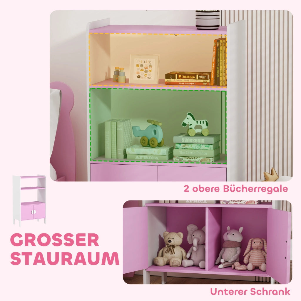 Libreria per bambini ¨C Minimal ¨C rosa e bianco, MDF, con 2 ripiani e 2 ante