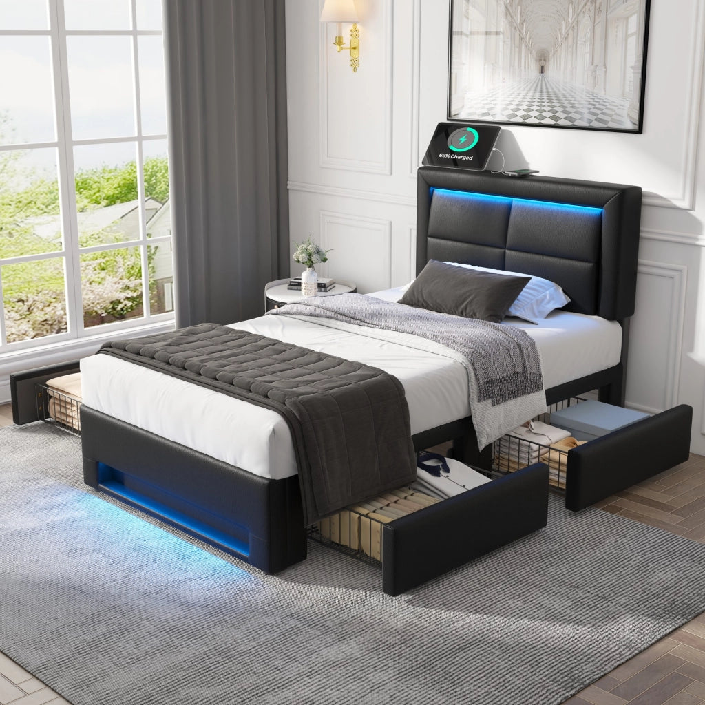 letto imbottito pu nero 90 x 200 cm
