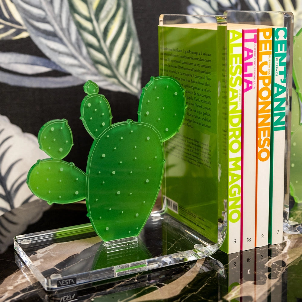 REGGILIBRO CACTUS IN CRISTALLO ACRILICO TRASPARENTE E VERDE