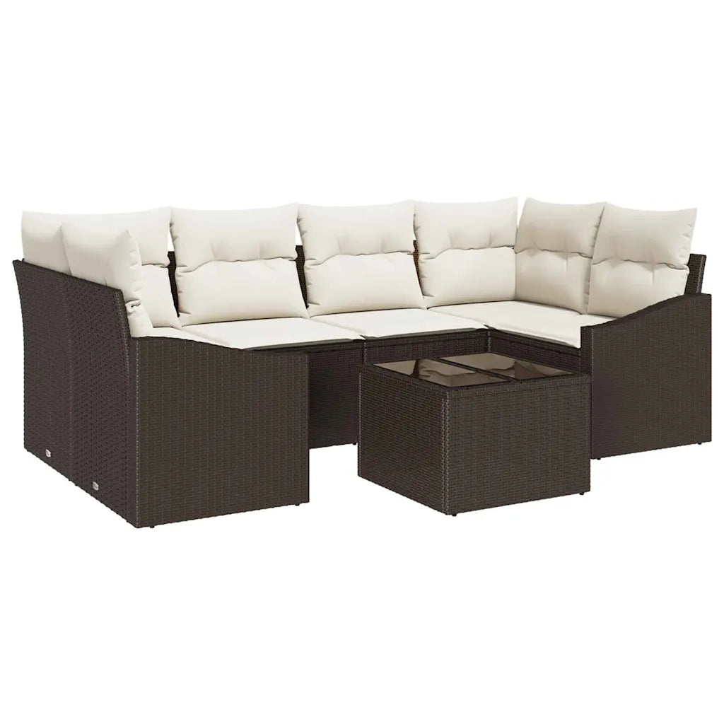 Set di divani con cuscino 7 pcs Marrone e Crema polyrattan 3355287