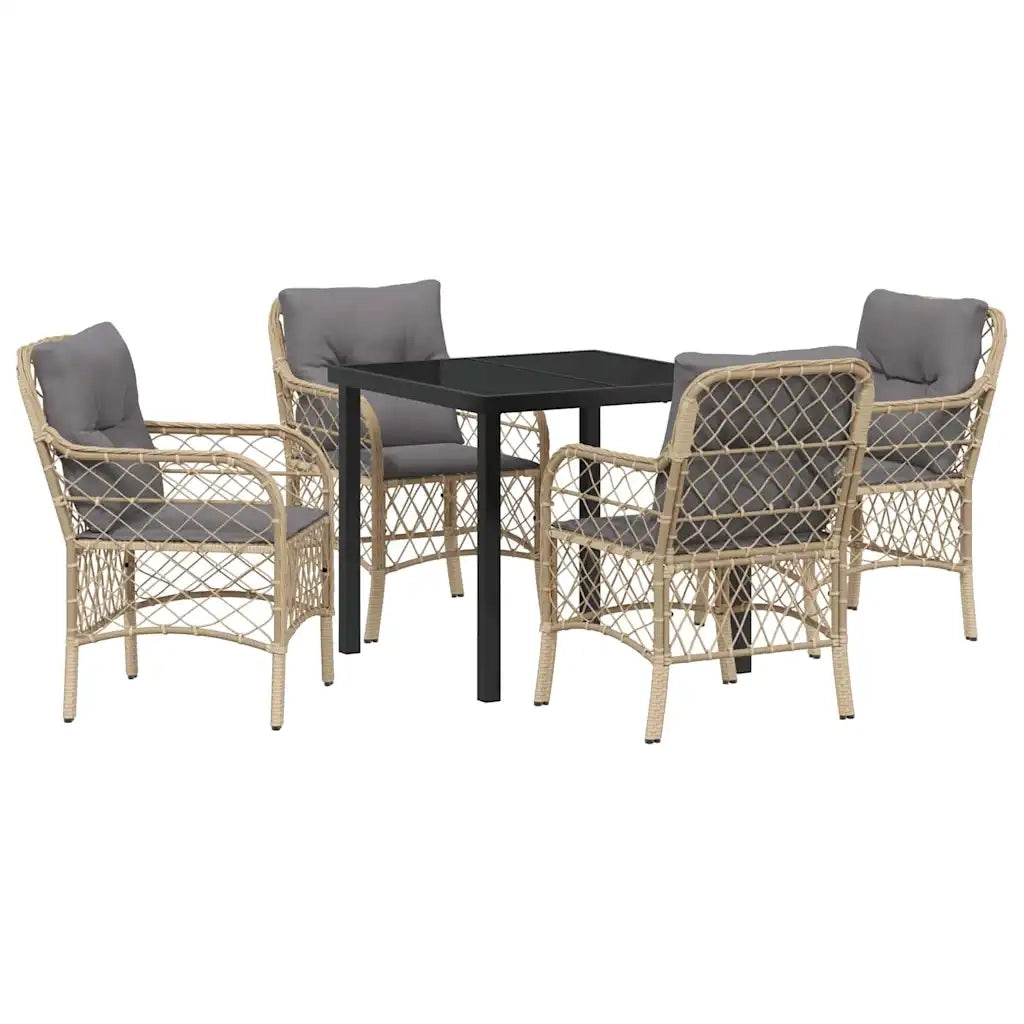 Set da Pranzo per Giardino con cuscino 5 pcs Beige polyrattan 3380233