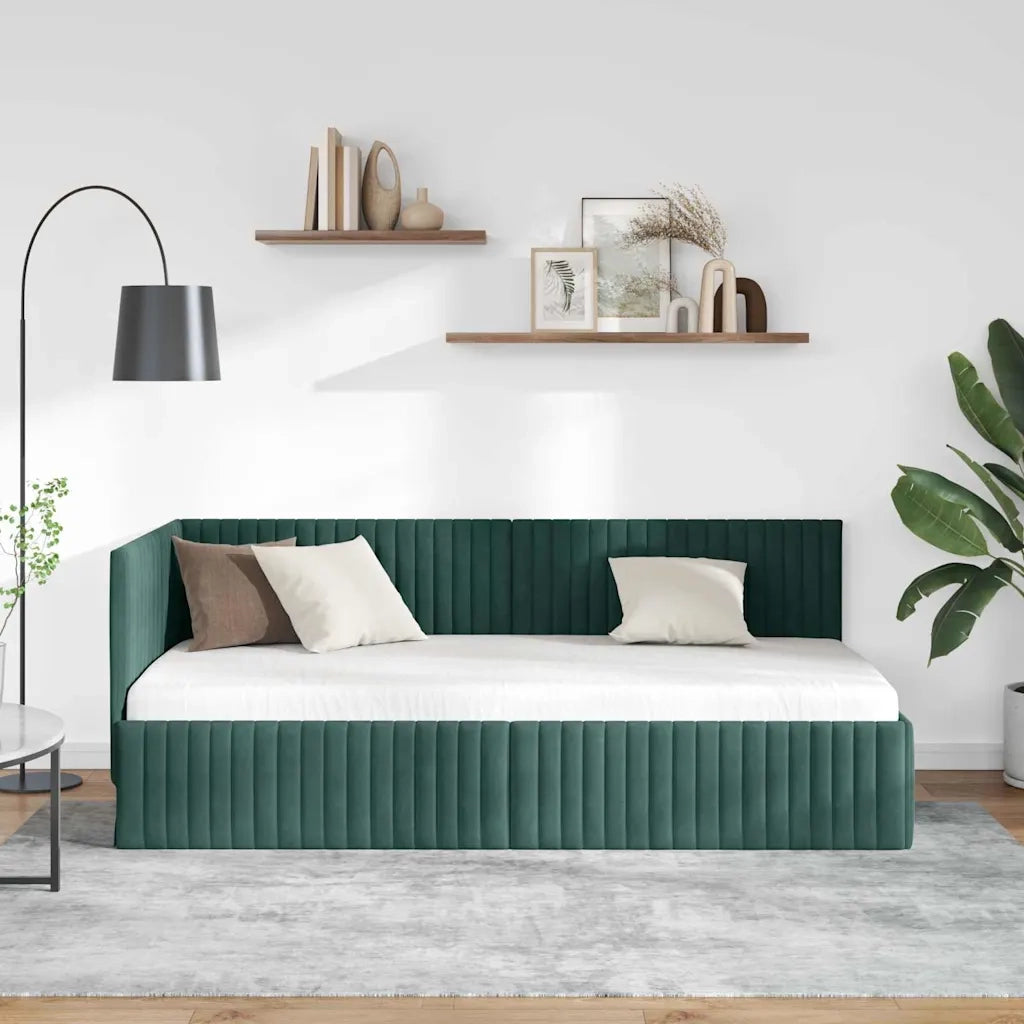 Cornice del letto ad angolo Verde Scuro 90 cm x 200 cm Velluto