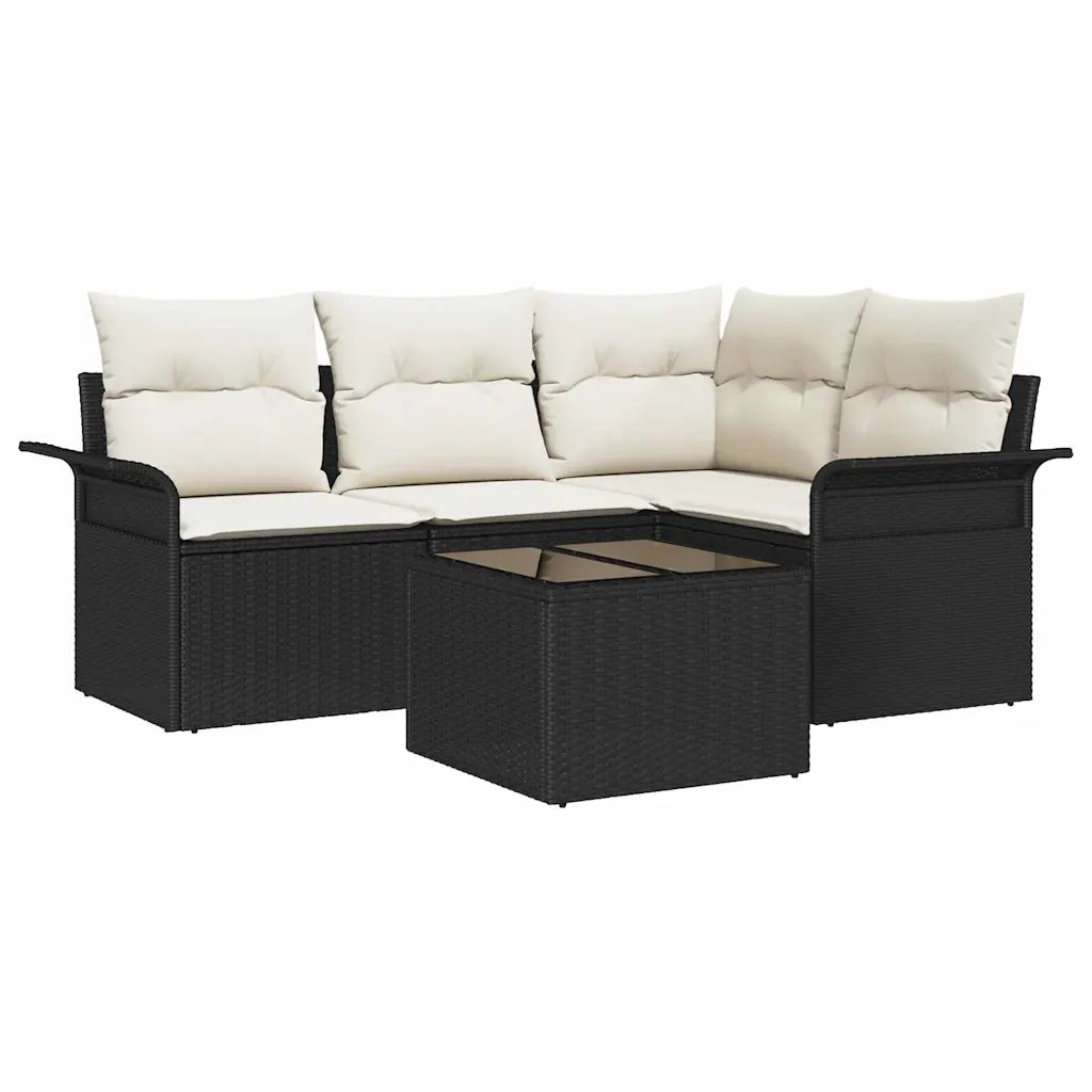Set Divano da Giardino con cuscino 5 pcs Nero polyrattan 3345347