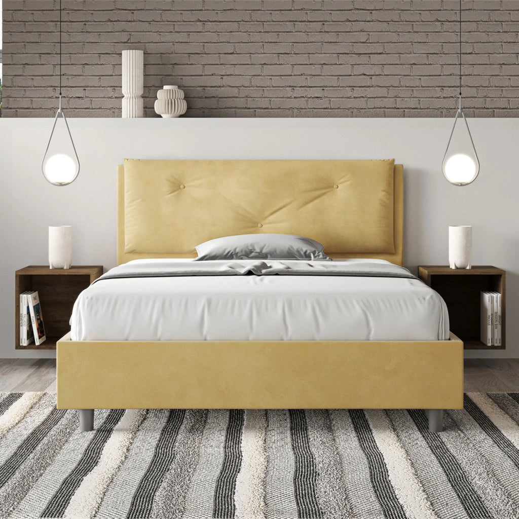 BS COM Letto matrimoniale francese senza rete imbottito 140x190 microfibra ocra Large