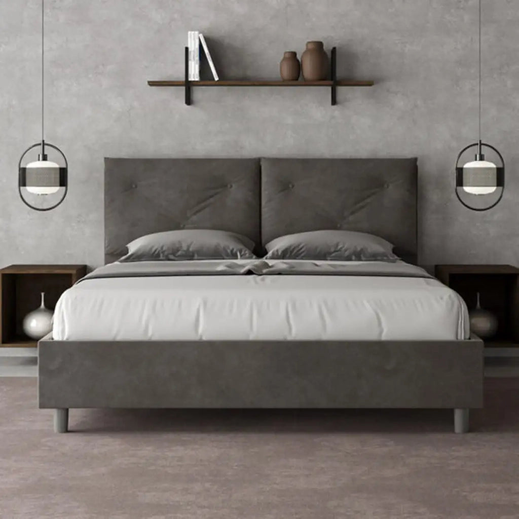 Letto matrimoniale con rete imbottito 160x190 microfibra grigio Appia