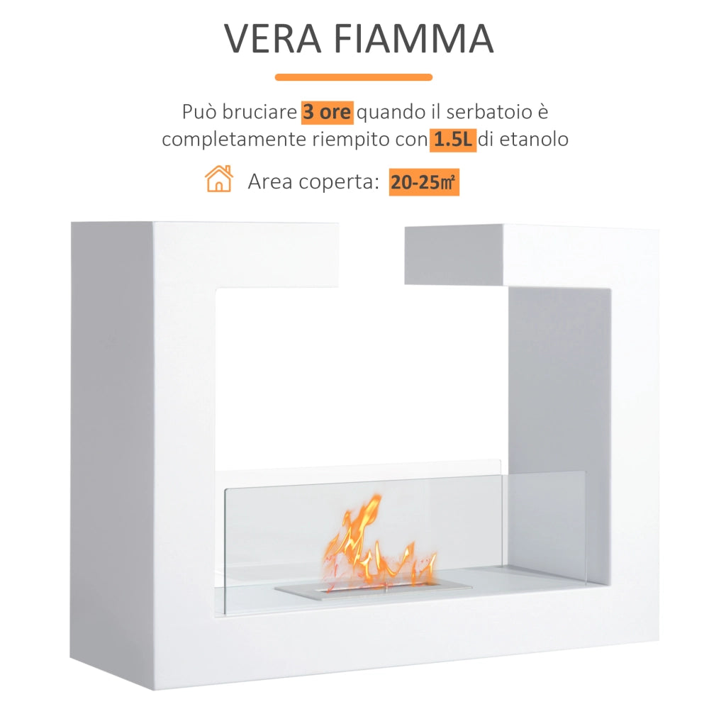 EasyComfort Caminetto a Bioetanolo da Tavolo 2000W in Acciaio Inossidabile Inodore con Vetro 78 x 25 x 58 cm Bianco