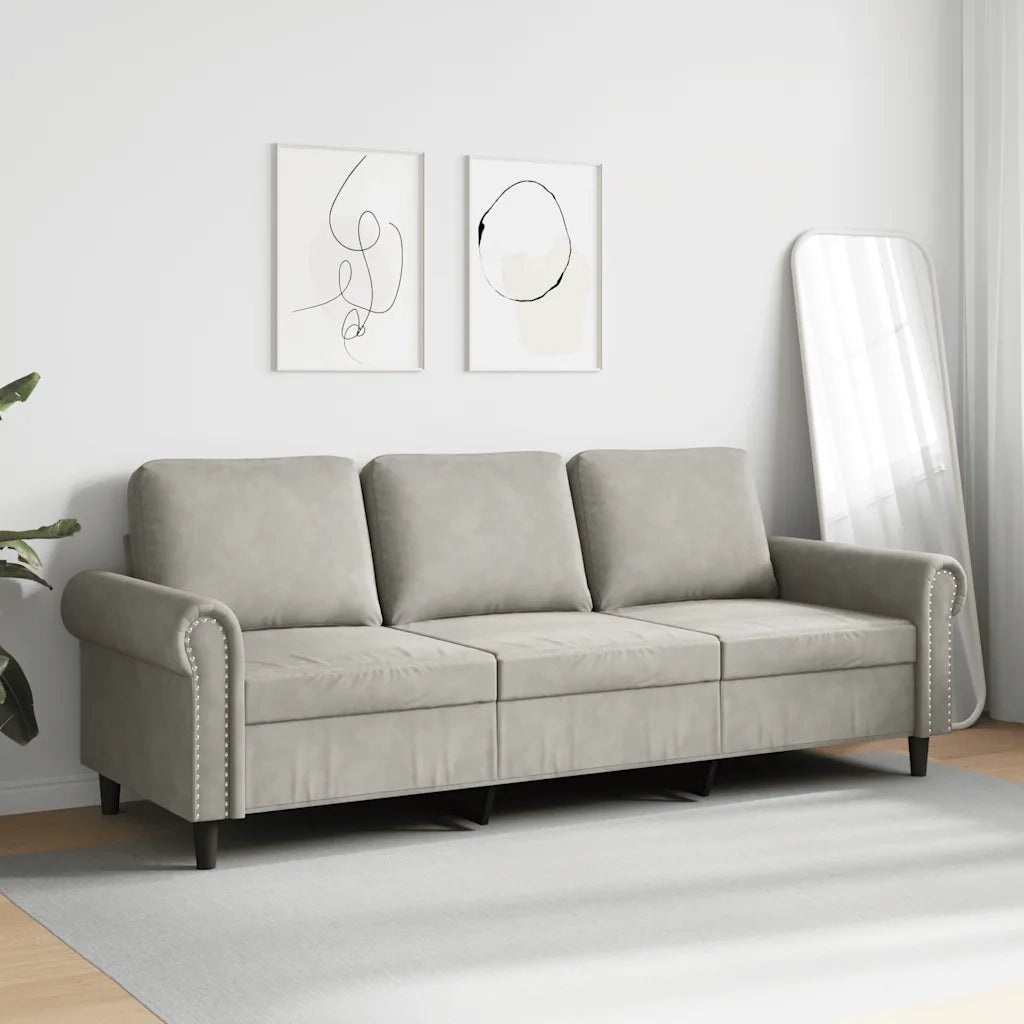 Divano a 3 Posti-Sofa 3 Posti Grigio Chiaro 180 cm in Velluto 799686