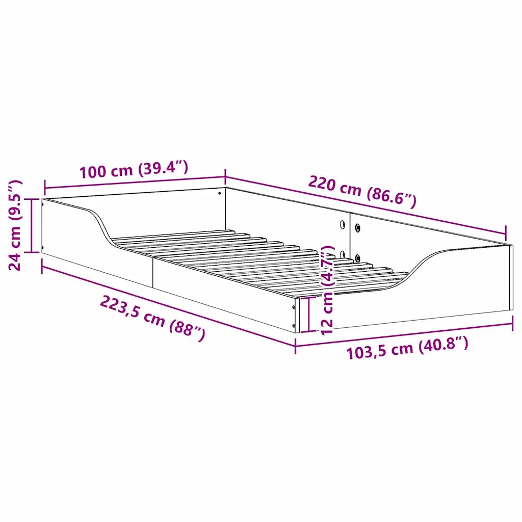 Struttura del letto Bianco 100 x 220 cm Pino massello 873416