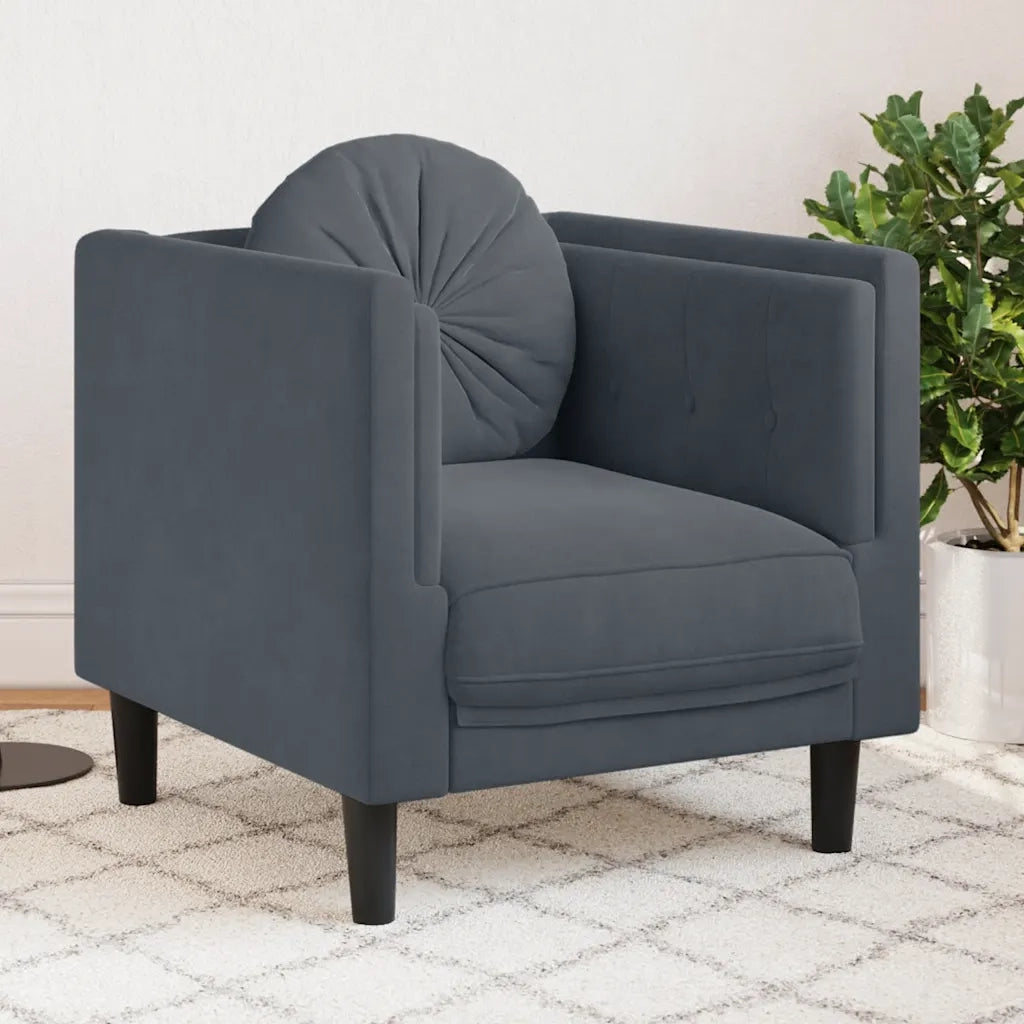Poltrona | Sedia Relax con Cuscino Grigio Scuro in Velluto