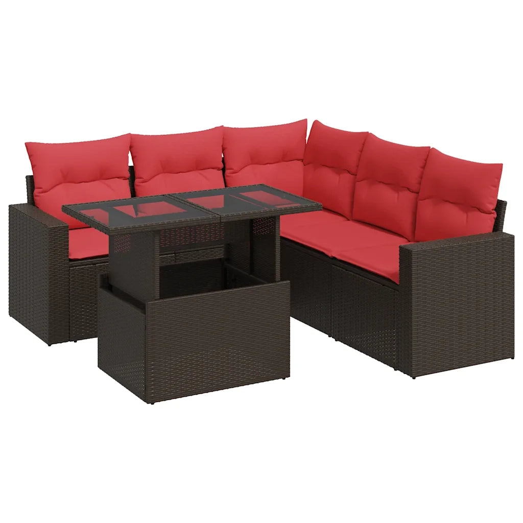 Set Divano Giardino 6 pz con Cuscini Marrone Polyrattan Acacia 3326325
