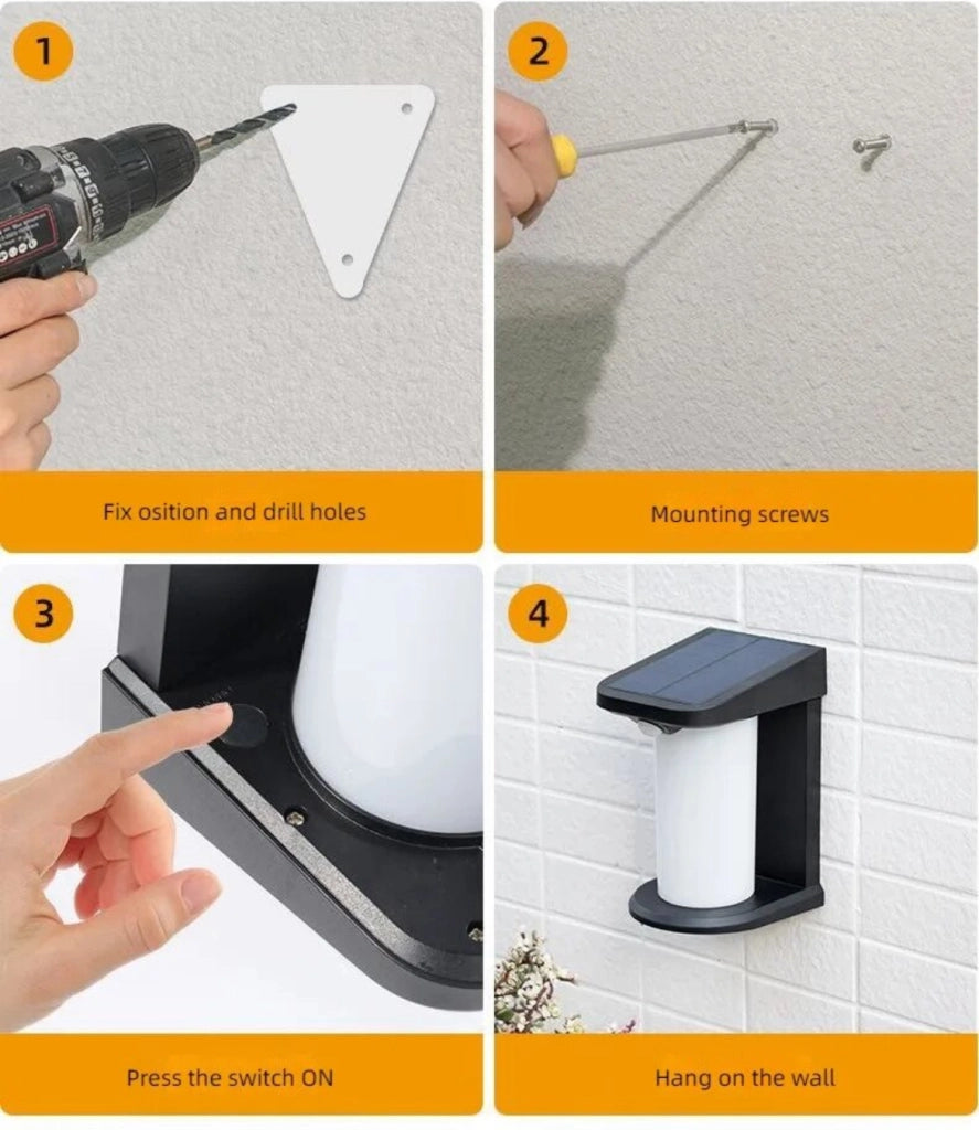 Applique lampada da parete a LED luce calda da muro con pannello a ricarica solare e sensore movimento