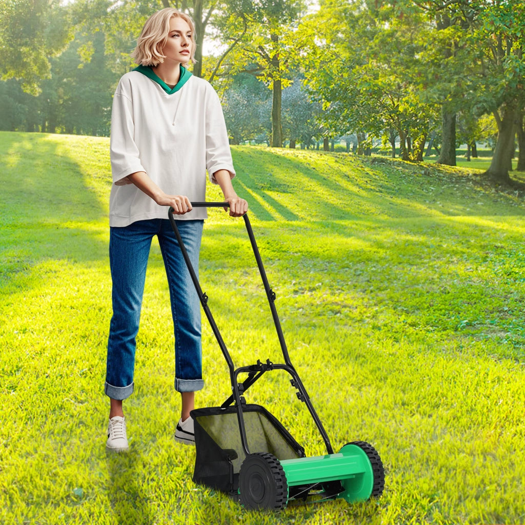 Tosaerba manuale spazzatrice per erba con larghezza di taglio di 30 cm, Altezza di taglio regolabile da 15-40 mm Verde