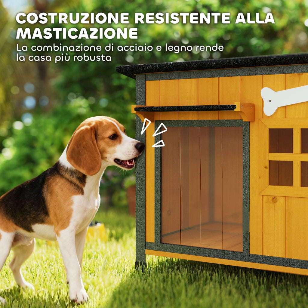 Cuccia per Cani da Esterno in Legno e Acciaio ¨C Minimal ¨C Giallo