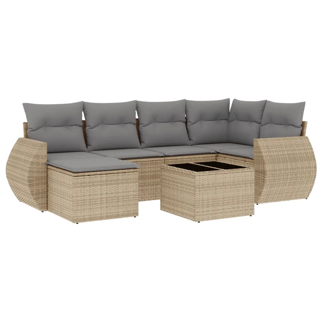 Set Divani da Giardino 7 pz con Cuscini Beige in Polyrattan