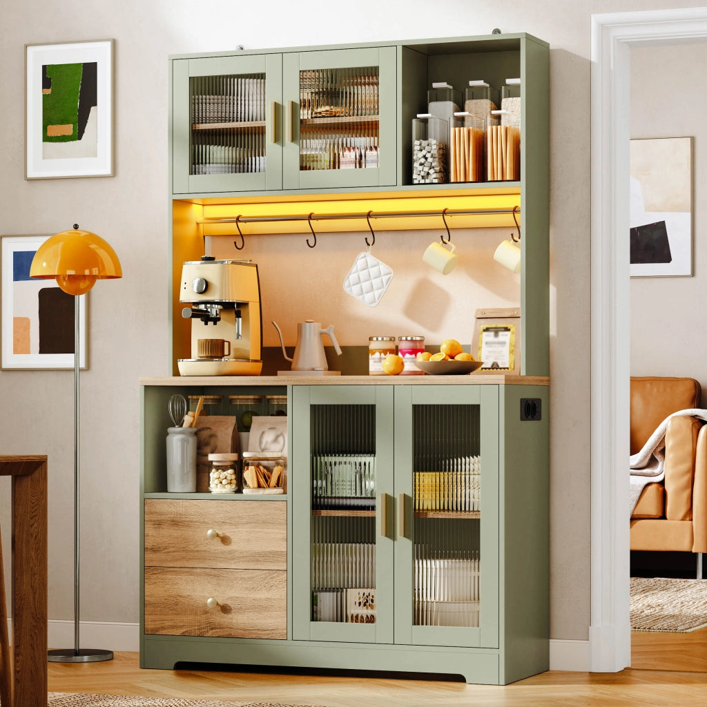 ARMADIO CUCINA 110x40x178 cm MDF Verde Antico con LED e prese USB
