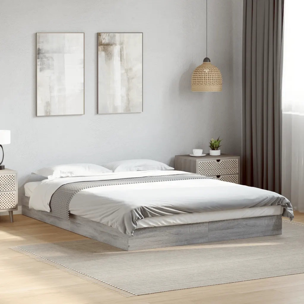 Letto matrimoniale | Letto per adulti | Giroletto Grigio Sonoma 140x200 cm in Legno Multistrato
