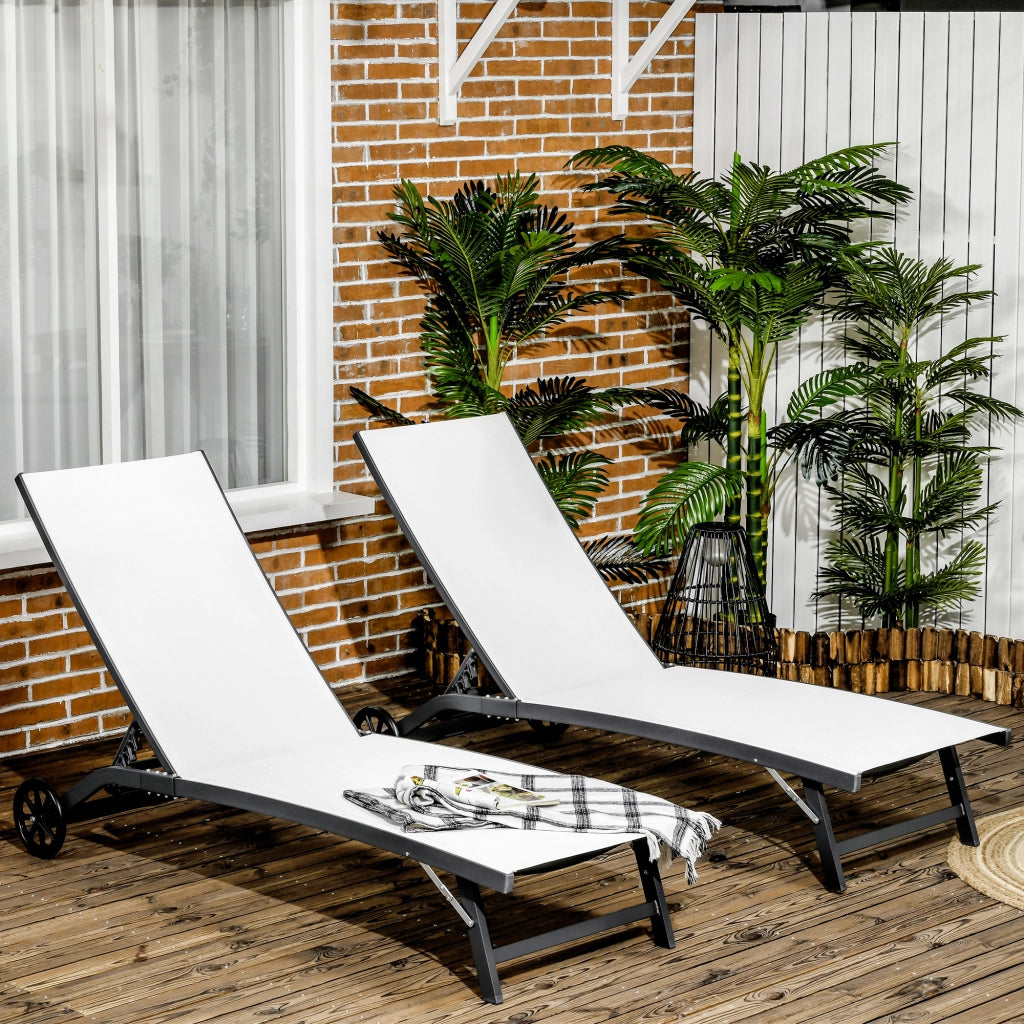 Set 2 Lettini Prendisole Reclinabili ¨C Xylo ¨C Alluminio Tessuto Traspirante Crema 66x165x102 cm