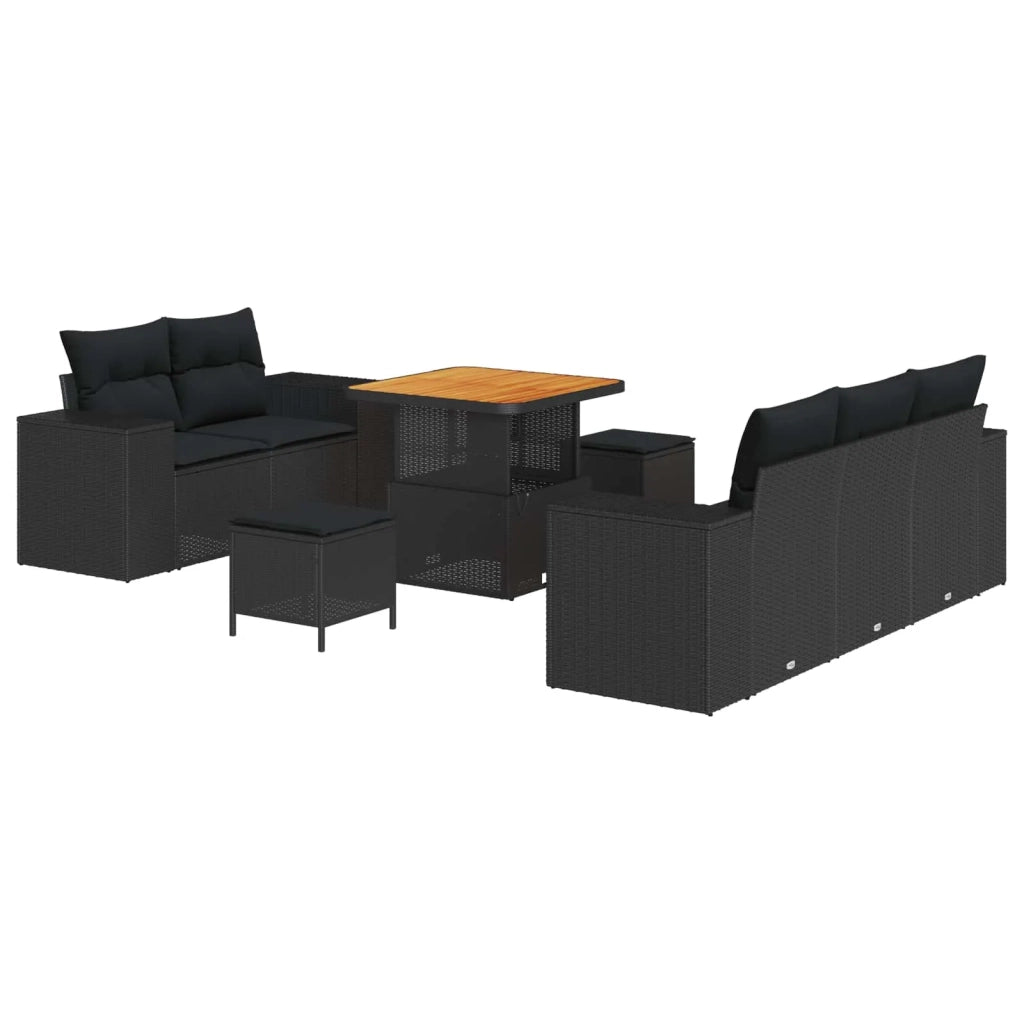 Set Divano da Giardino 8 pcs Nero Rattan in Polipropilene