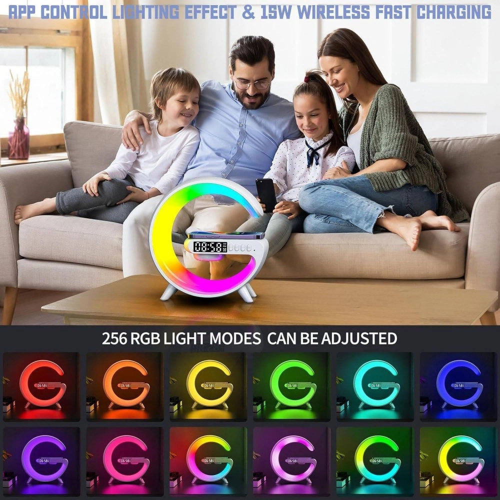 Trade Shop - Lampada A Forma Di G Multicolor Con Cassa Speacker E Caricabatteria Ad Induzione -