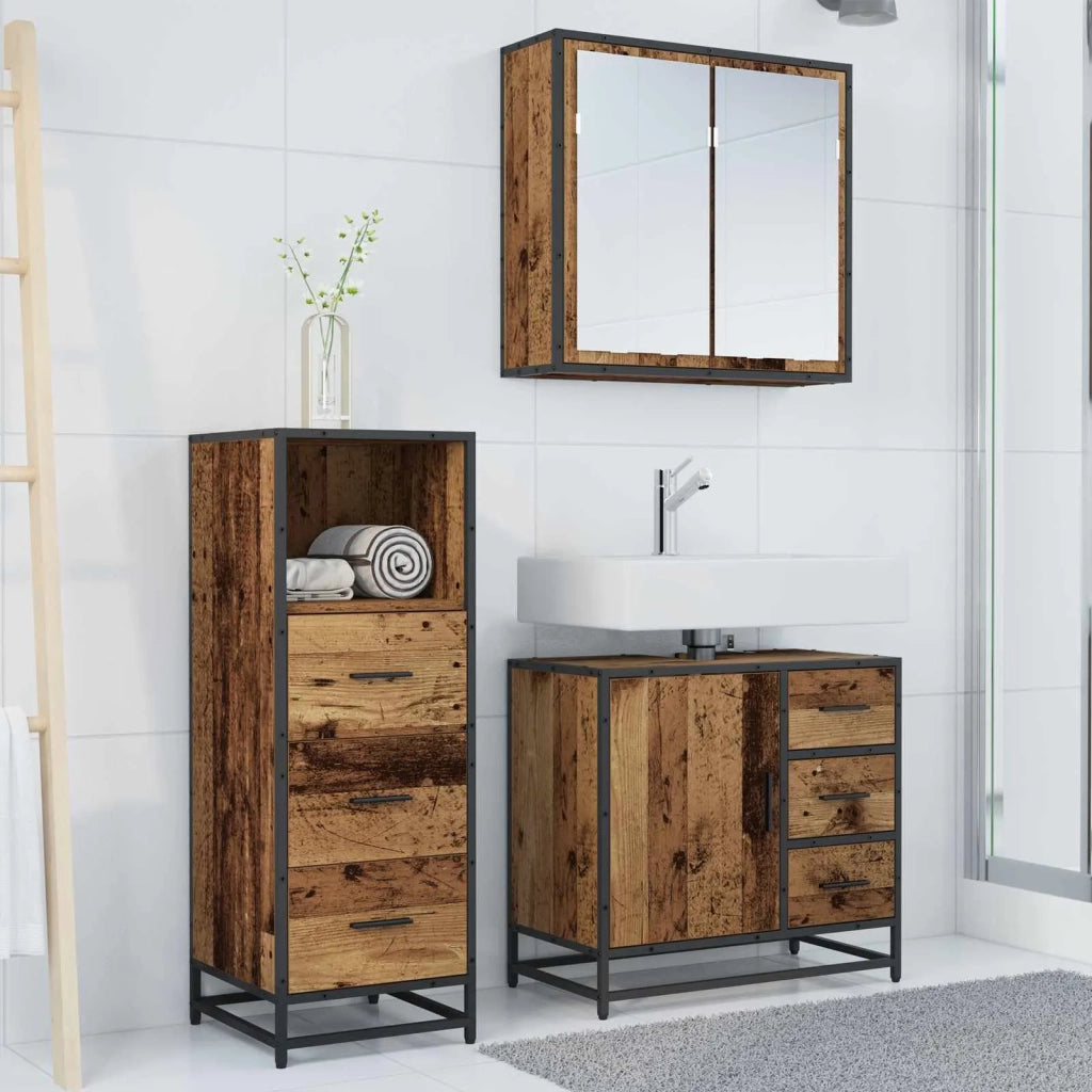 Set di mobili per il bagno con cassetto 3 pcs Legno vecchio 3402423
