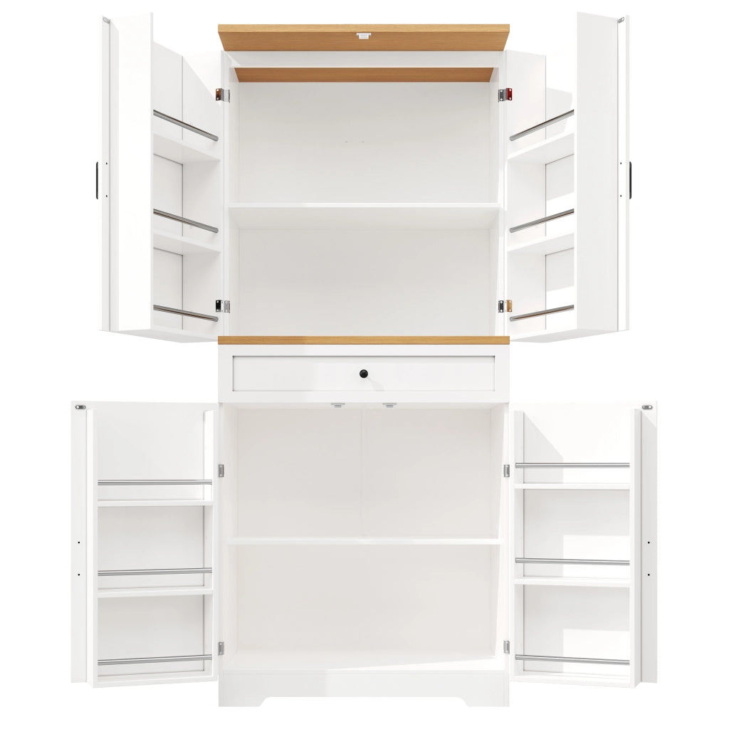 Credenza alta multiuso in MDF bianco 80x40x180 cm con cassetti e ripiani aperti