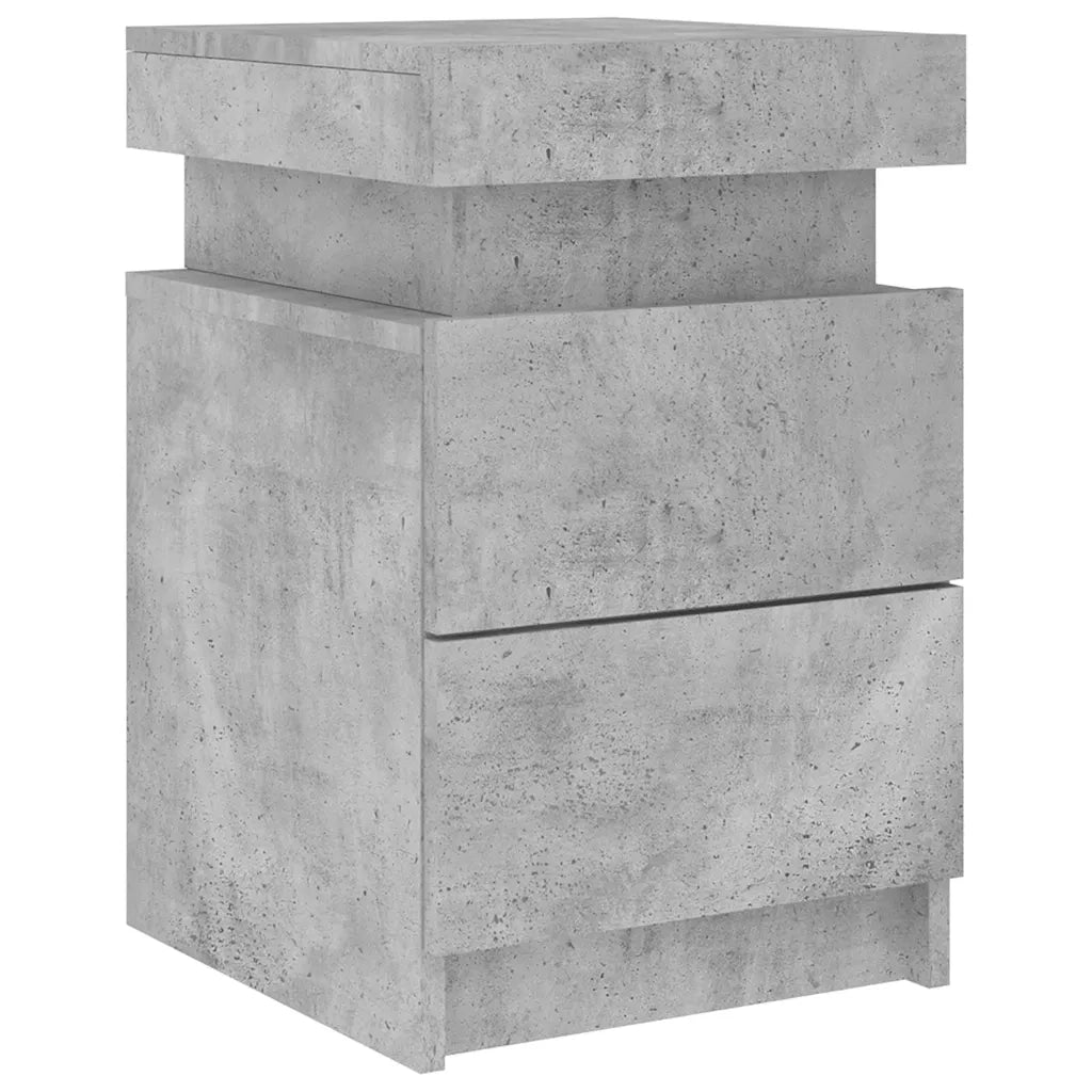 Comodino con Luci LED-Tavolino da notte Grigio Cemento 35x39x55 cm