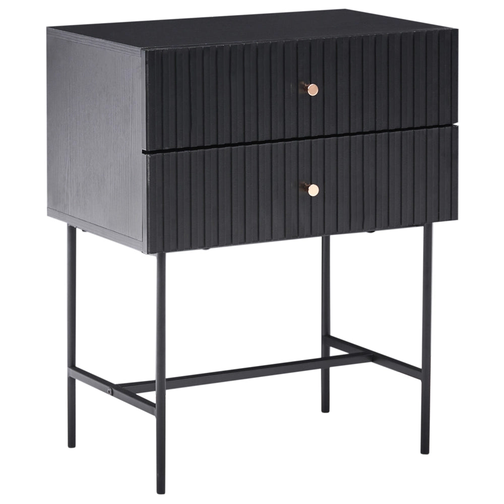Comodino a 2 cassetti  Comodino moderno in MDF nero e oro con contenitore per camera da letto