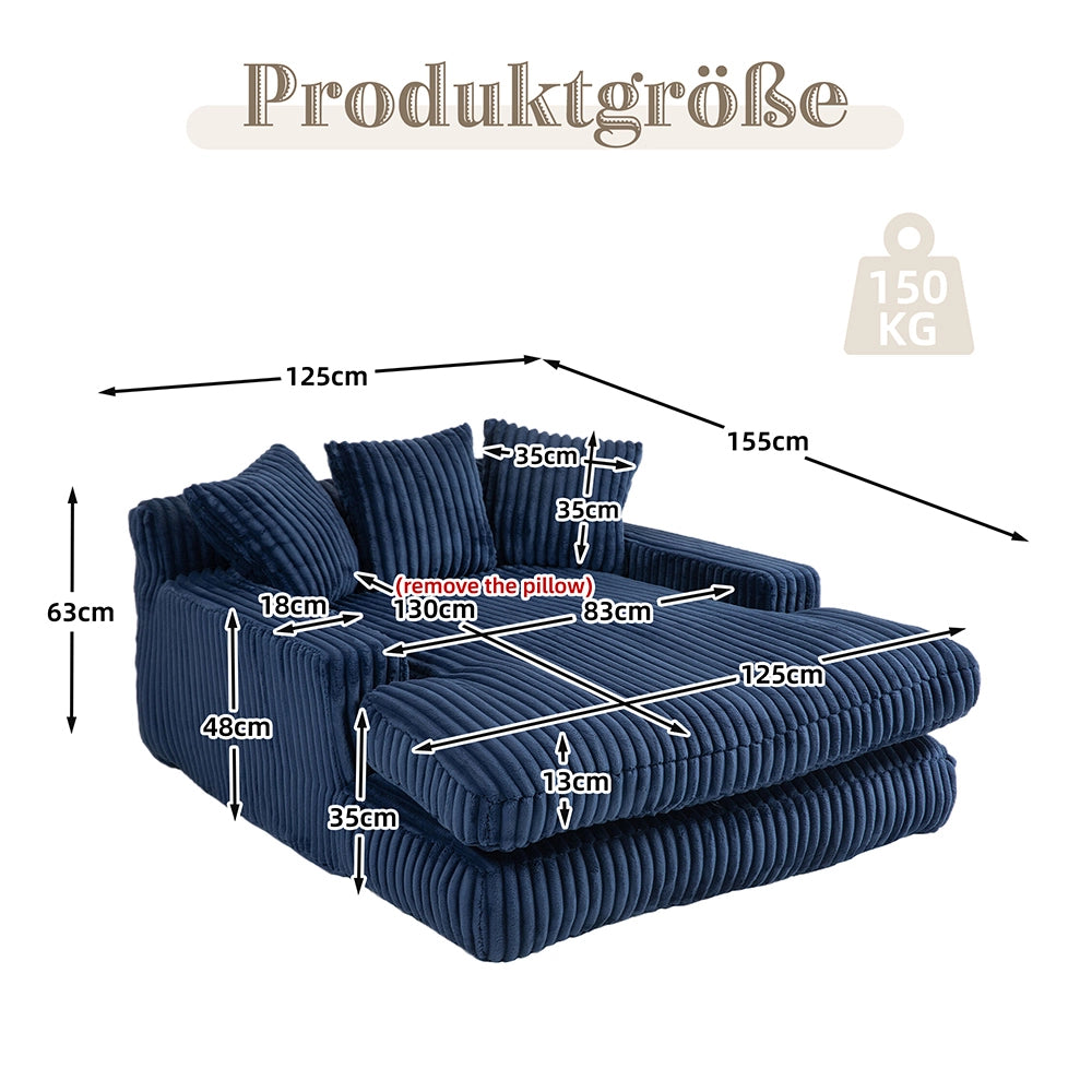 Cloud couch - Xylo - Velluto coste 3 cuscini blu scuro
