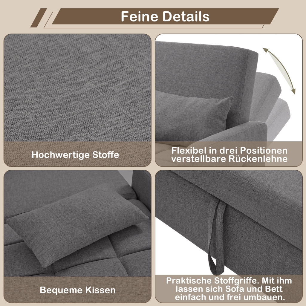 DIVANO LETTO Convertibile 127x180 cm Grigio Anticato con 2 cuscini