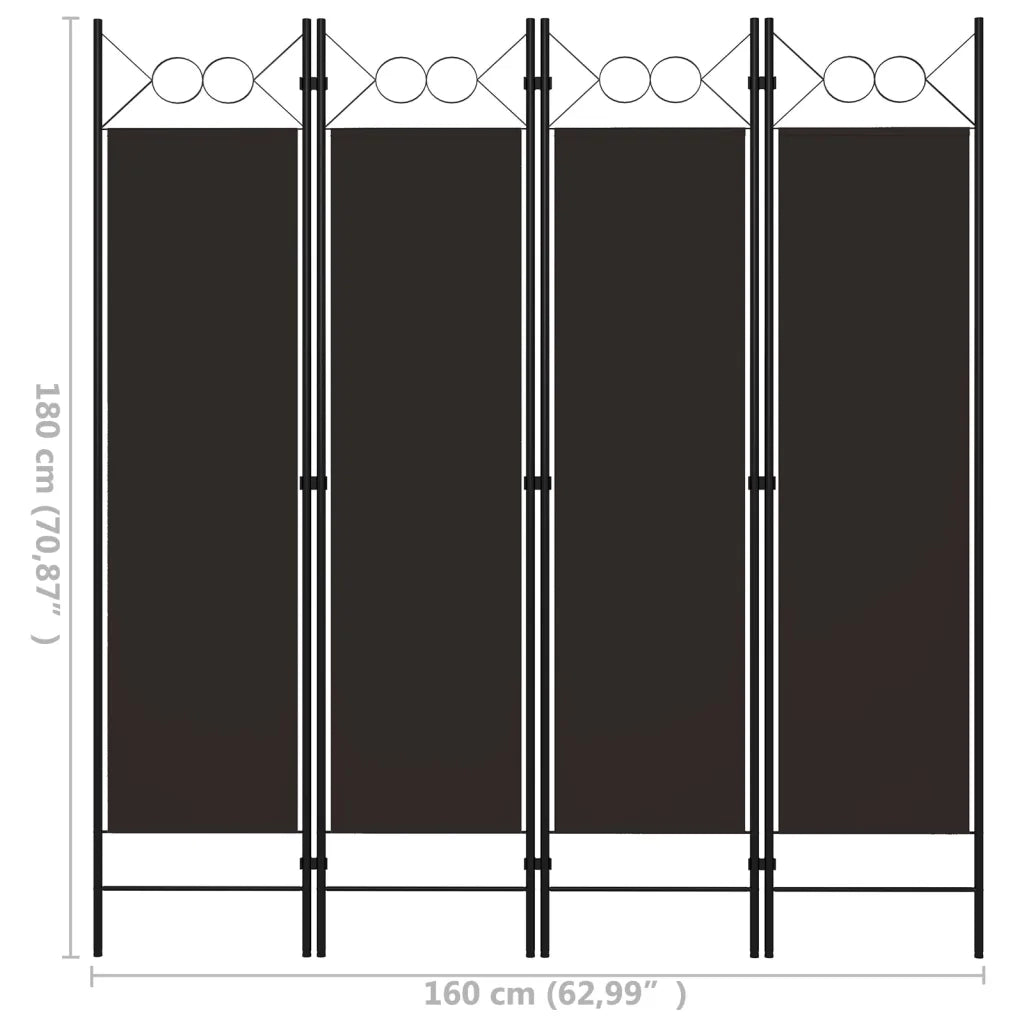 Divisorio Ambienti | Divider per stanze | Paravento a 4 Pannelli Marrone 160x180 cm