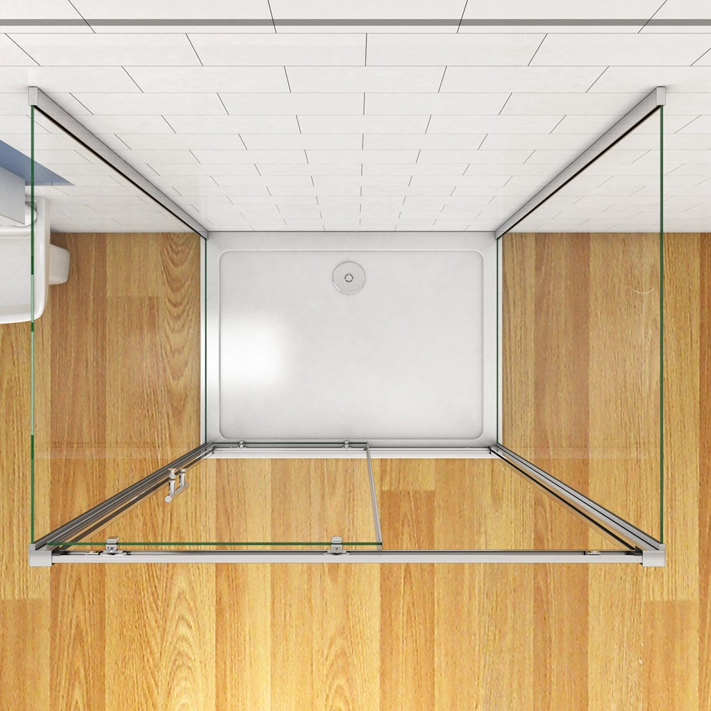 185 cm Box Doccia a Tre Lati Porta Scorrevole con Doppia Parete Fissa Vetro Temperato 5 mm Trasparente Telaio Cromato Lucido 80x170x80 cm