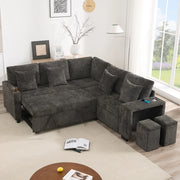 DIVANO ANGOLARE LETTO 220x205x86,5 cm Chenille Grigio con Pouf e 4 Cuscini