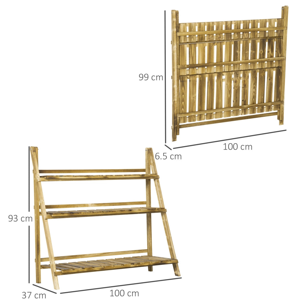 Portavasi Pieghevole in Legno di Abete 3 Livelli Scaffale per Piante da Esterno ¨C zephmum ¨C 100x37x93cm