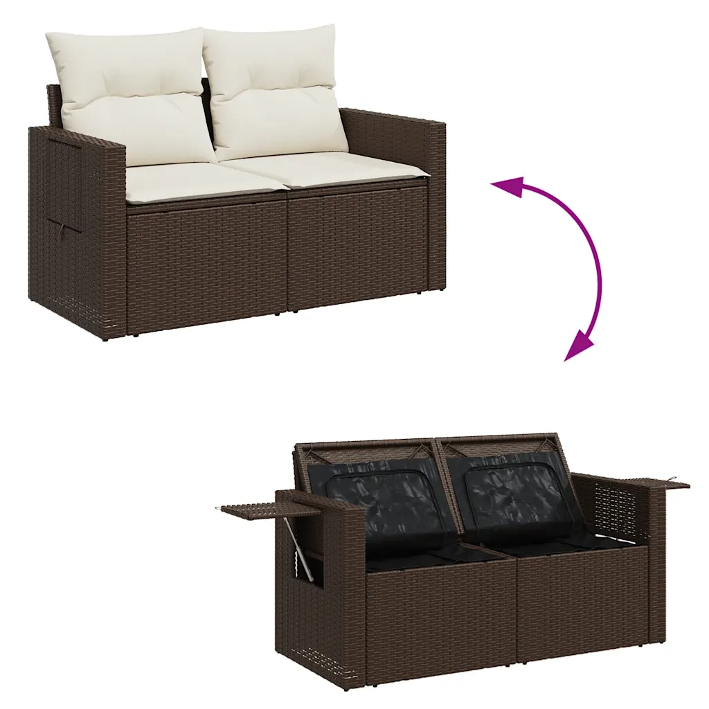 Set Divani da Giardino 7 pz con Cuscini Marrone in Polyrattan 3326514