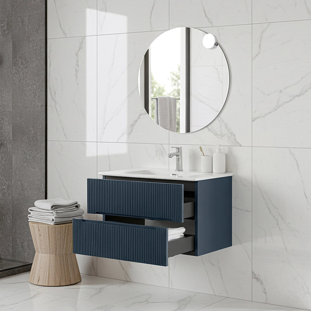 Mobile bagno sospeso 70 cm blu petrolio cannettato Bali
