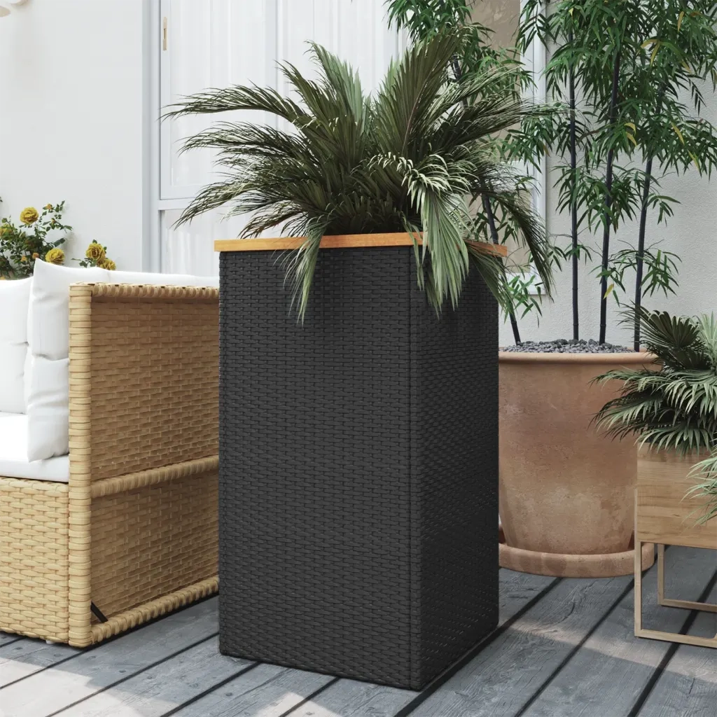Fioriera | Cassetta per fiori | Vaso Nera 40x40x80 cm in Polyrattan