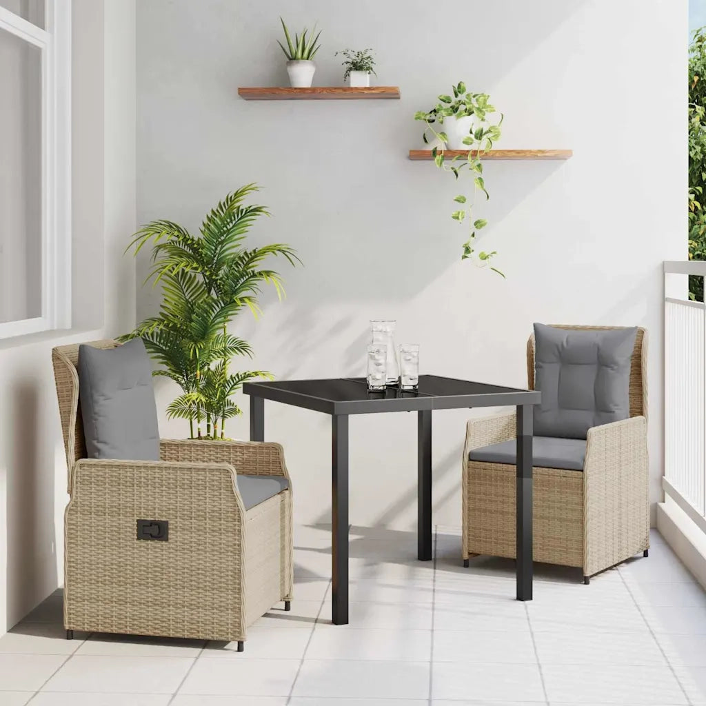 Set da Pranzo per Giardino 3 pcs Beige e Grigio Chiaro