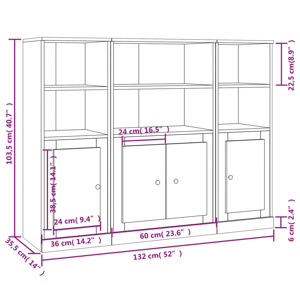 Buffet credenza cassettiera armadio mobile contenitore organizer per cucina soggiorno salotti 3 pezzi legno ingegnerizzato Sonoma marrone 02_0037109