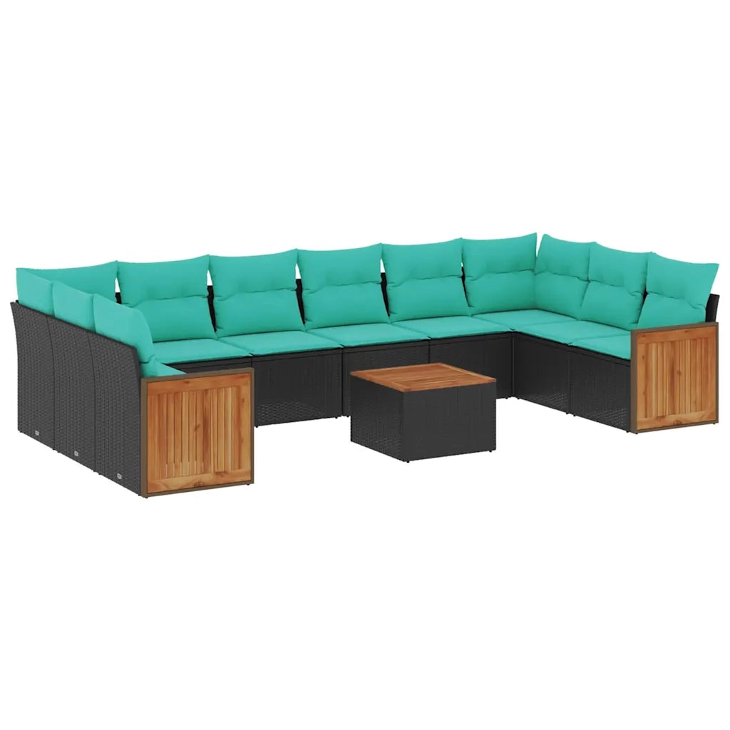 Set Divani da Giardino 11 pz con Cuscini Nero in Polyrattan 3228010