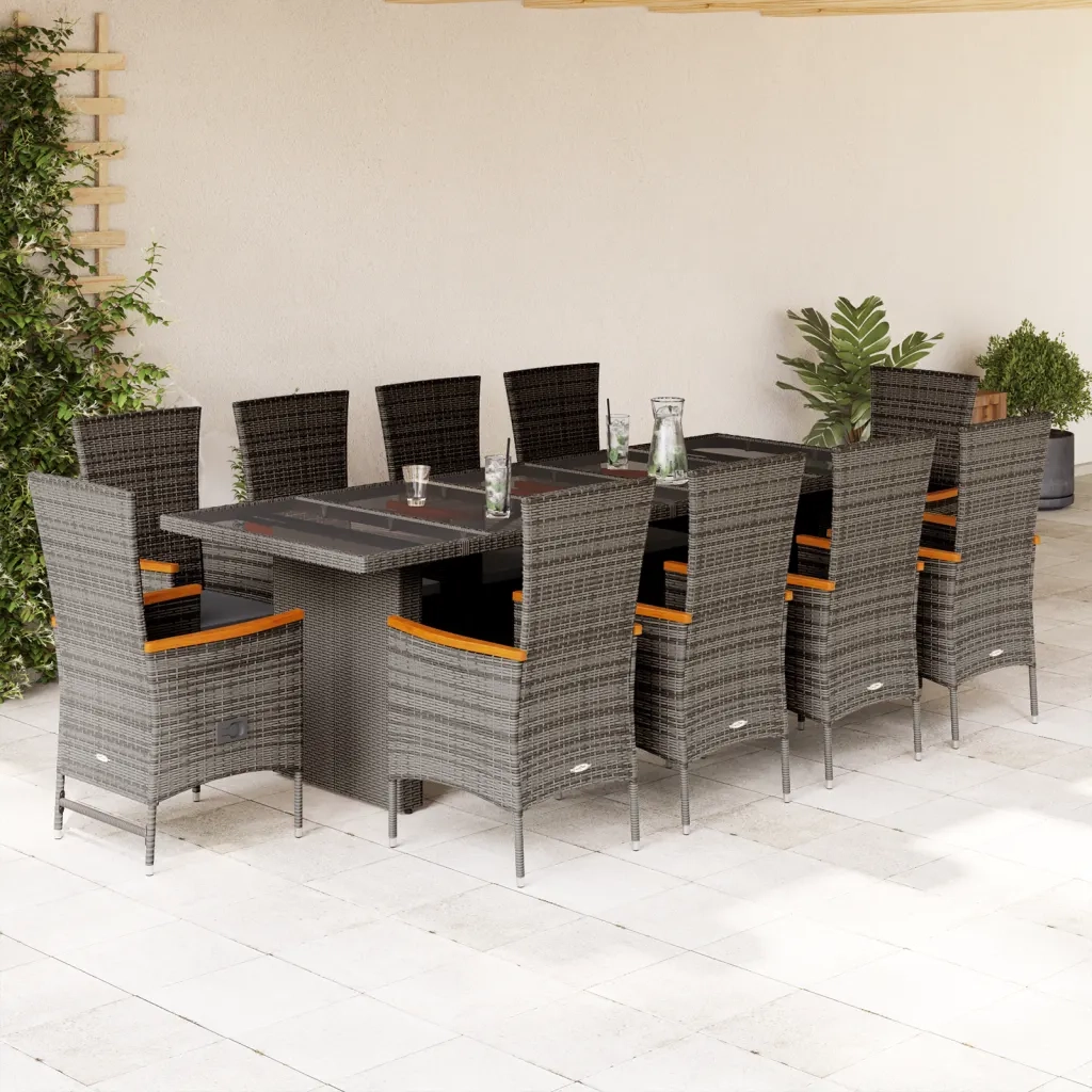 Set da Pranzo da Giardino 11pz con Cuscini in Polyrattan Grigio 3277559