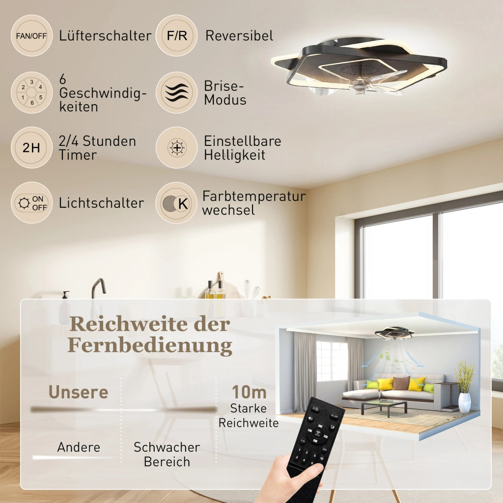 Ventilatore da soffitto con luce LED e telecomando ¨C Xylo ¨C 6 velocit¨¤, 3 temperature di colore