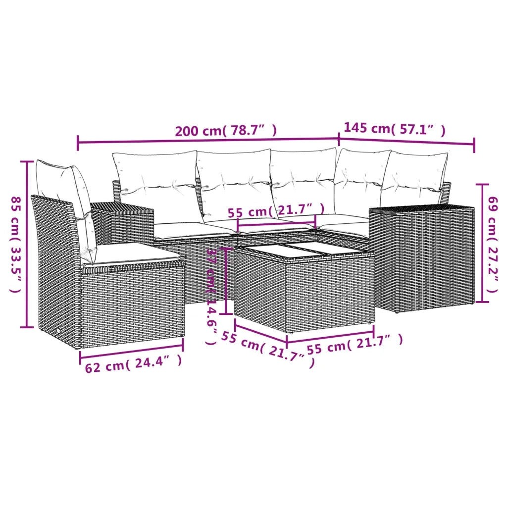 Set Divano da Giardino 6pz con Cuscini Grigio Chiaro Polyrattan 3254919