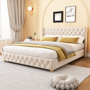 letto imbottito velluto beige 160 x 200 cm