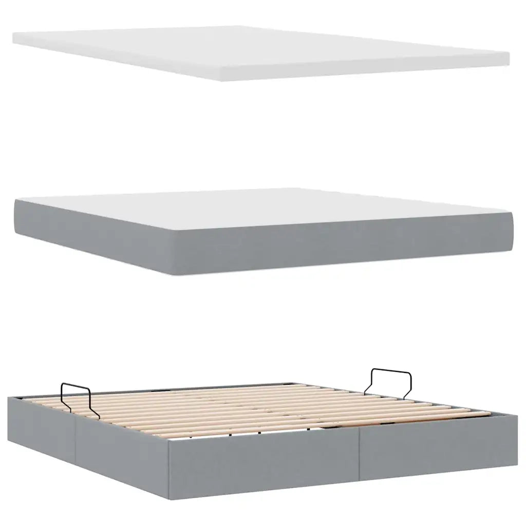 Letto con contenitore e LED Grigio chiaro 160 x 200 cm Tessuto 3371091
