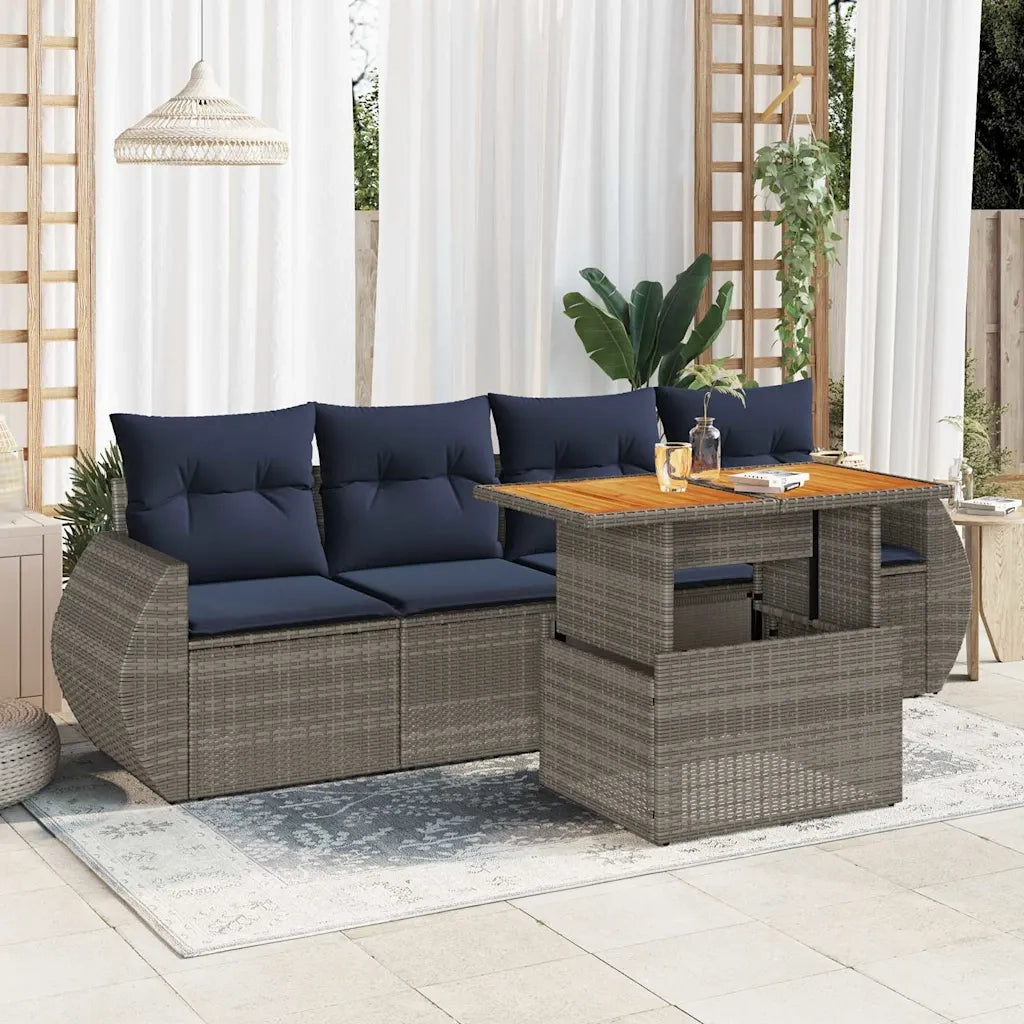 Set Divano da Giardino 5 pz con Cuscini Grigio in Polyrattan 3327211