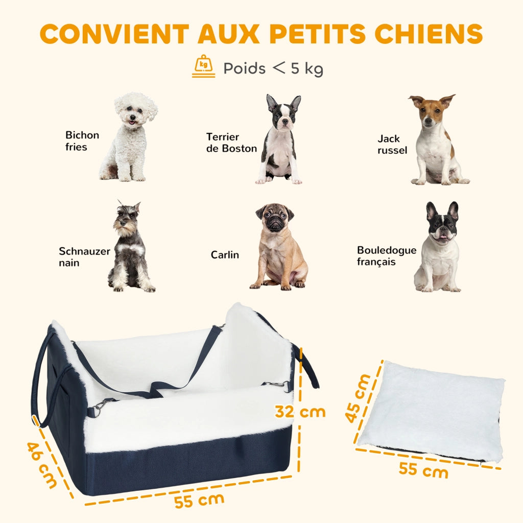 Seggiolino auto per cani ¨C Xylo ¨C con cintura di sicurezza, 55x46x32 cm, blu navy