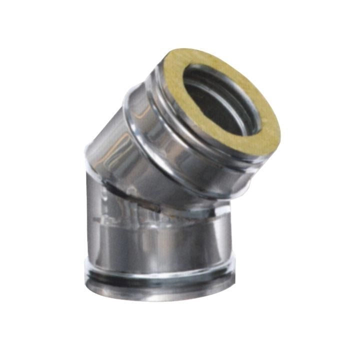 MARAL 8012947987919 Gomito Inox Settori 45° Doppia Parete Acciaio Inox Aisi 316L Interno Aisi 304 Esterno Isolamento in Lana di Roccia 25 mm colore Acciaio