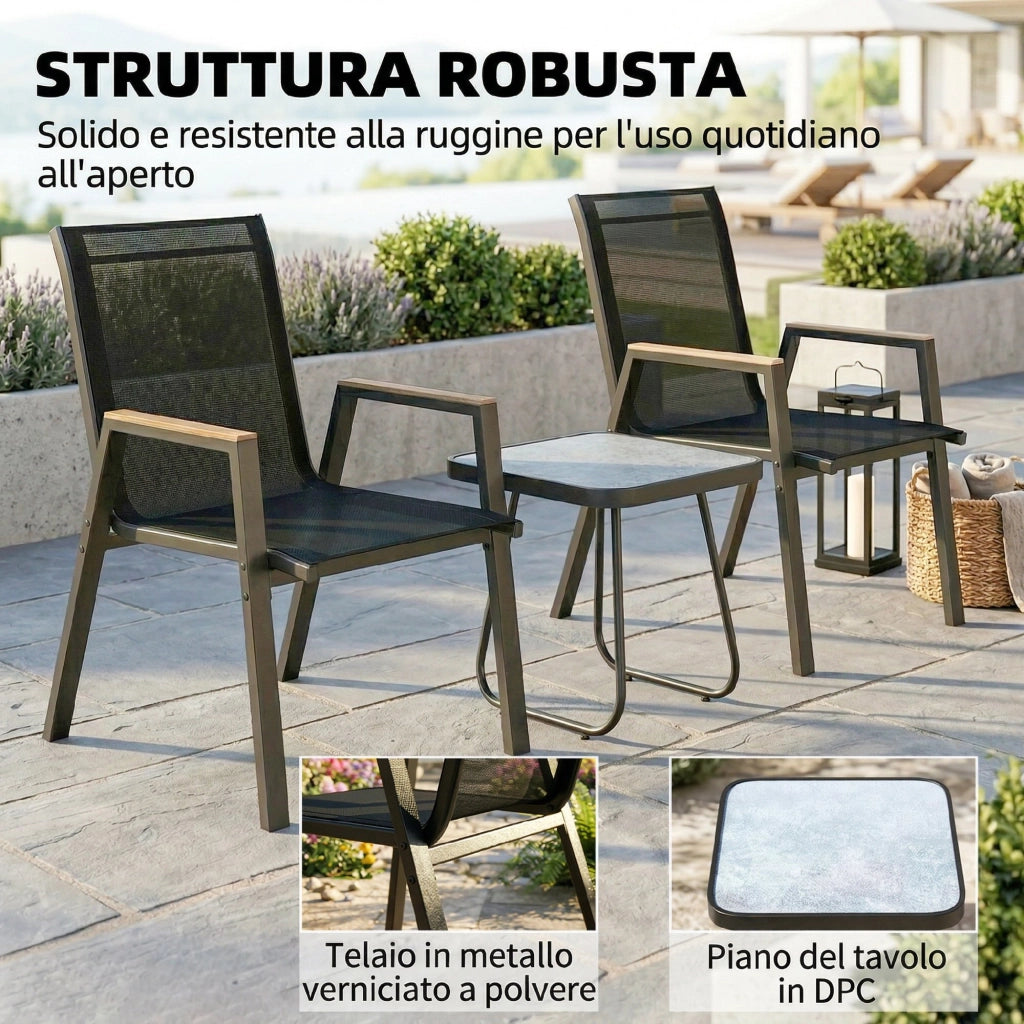 Set Bistr¨° da Esterni 3 Pezzi, Tavolino con Piedini Regolabili