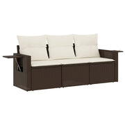 Set Divano da Giardino 3 pz | Set Salotto da Giardino con Cuscini Marrone in Polyrattan